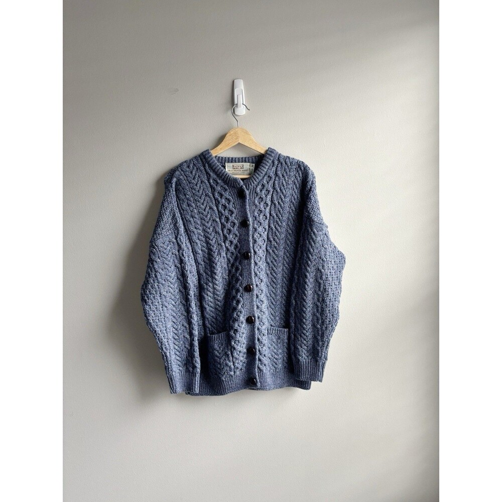 Aran Women’s 100% Merino Wool Blue Knit Cardian Sweater Size Medium